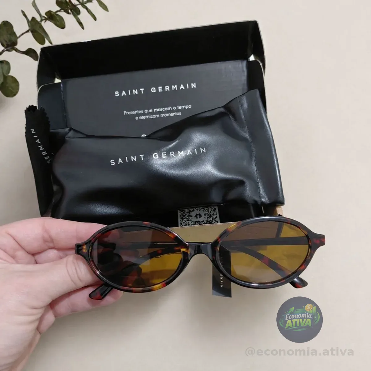 Óculos De Sol Saint Germain Siena Oval Tartaruga Para Mulher Com Lente Marrom E Proteção Uv400