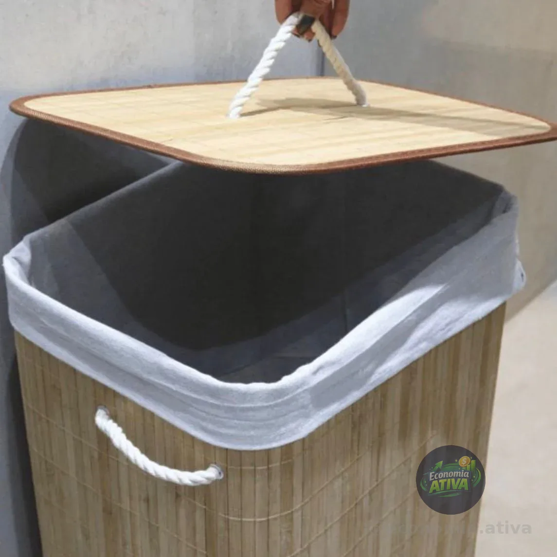 Cesto De Roupa Suja 72l De Bambu