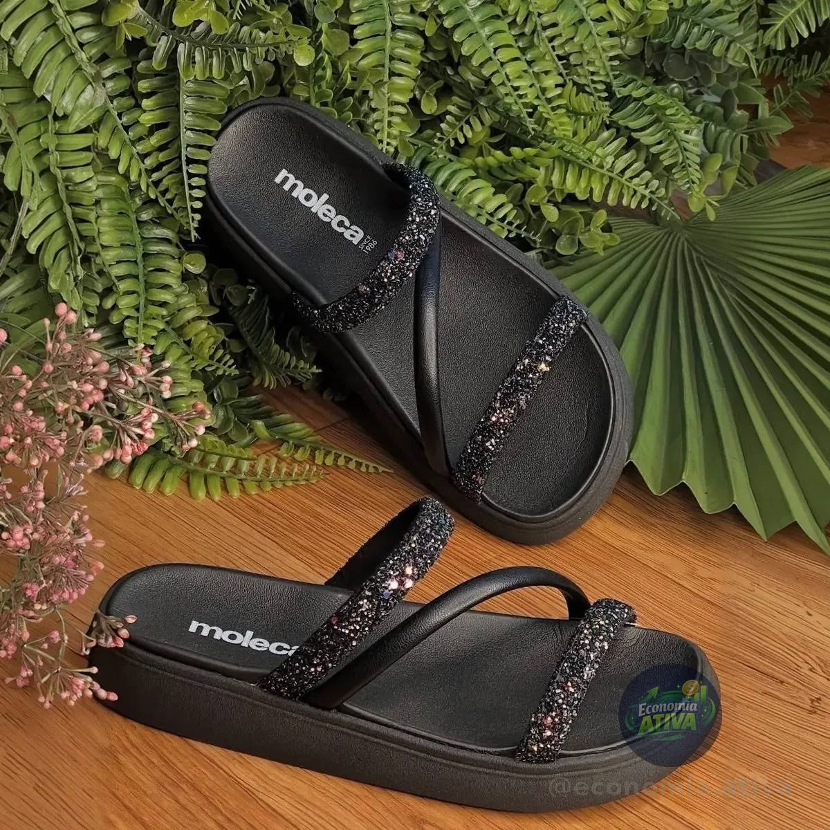 Sandália Feminina Brilho Strass Tendência