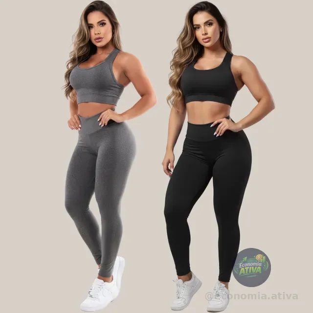 Kit 2 Conjuntos Calça Legging E Top Roupas Feminina Academia