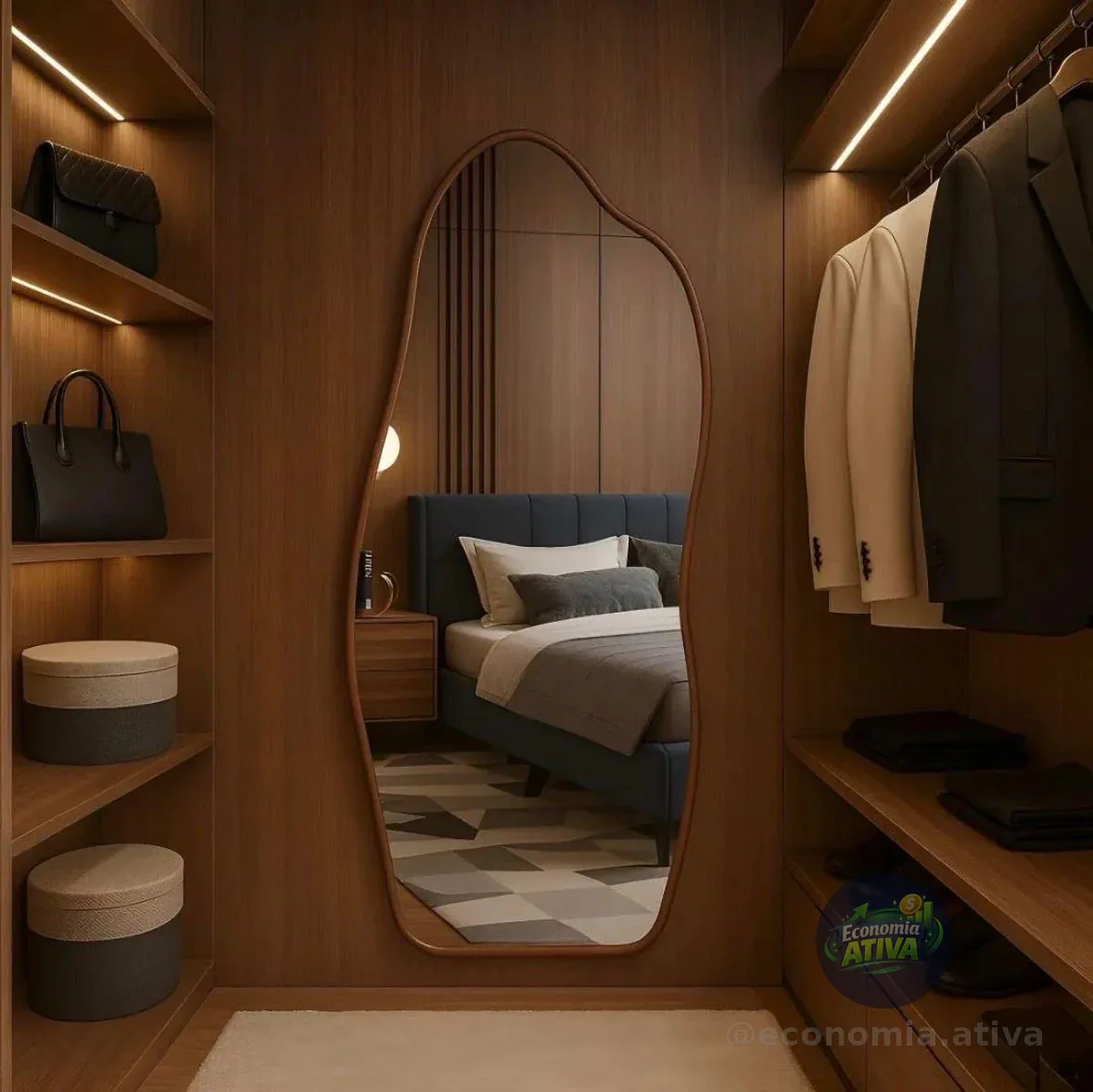 Espelho 100x50 Orgânico Corpo Inteiro Grande Moldur