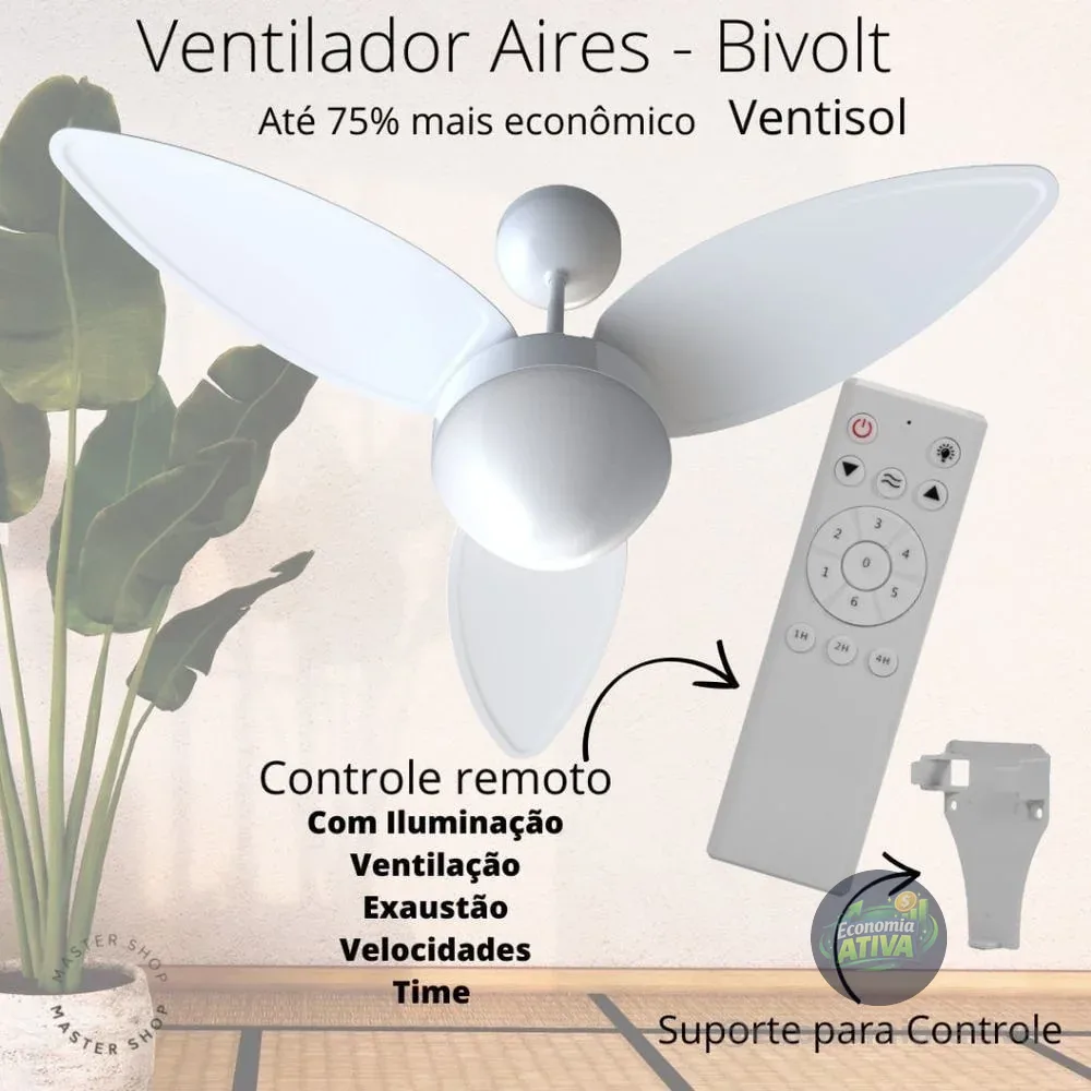 Ventisol Ventilador de teto aires INVERTER com controle remoto bivolt
