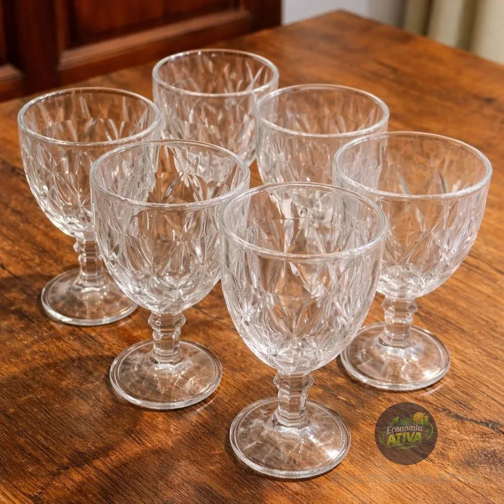Jogo De Taças De Vidro Diamond Cristal 340ml 6 Peças