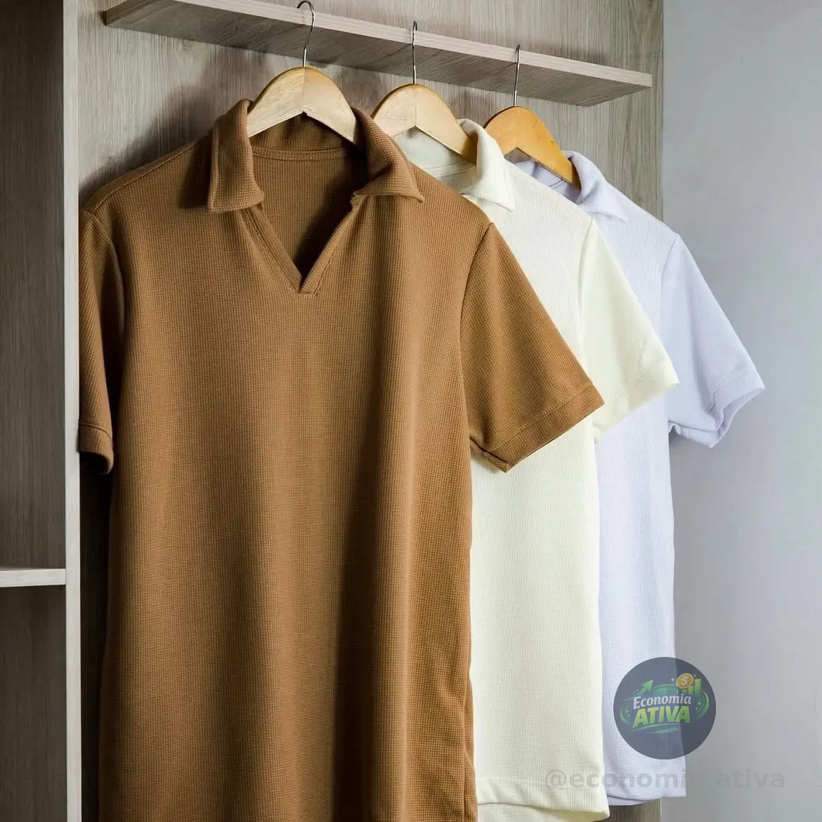 Camiseta Polo sem Botão Texturizado (5 cores)