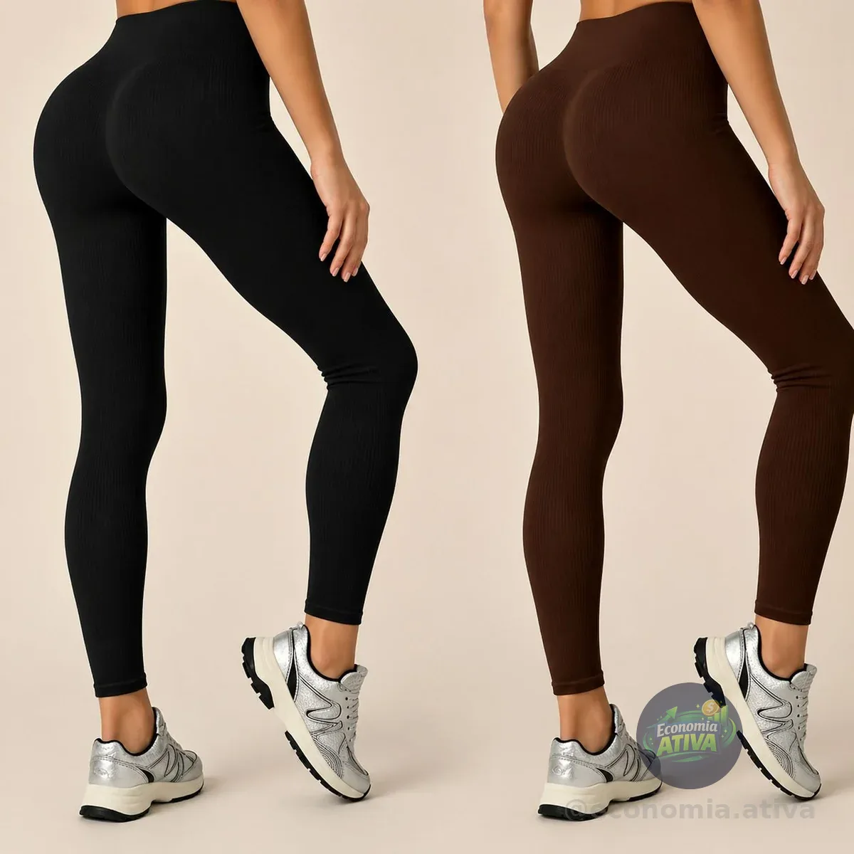Kit 2 Calças Legging Poliamida Canelado Academia Fitness