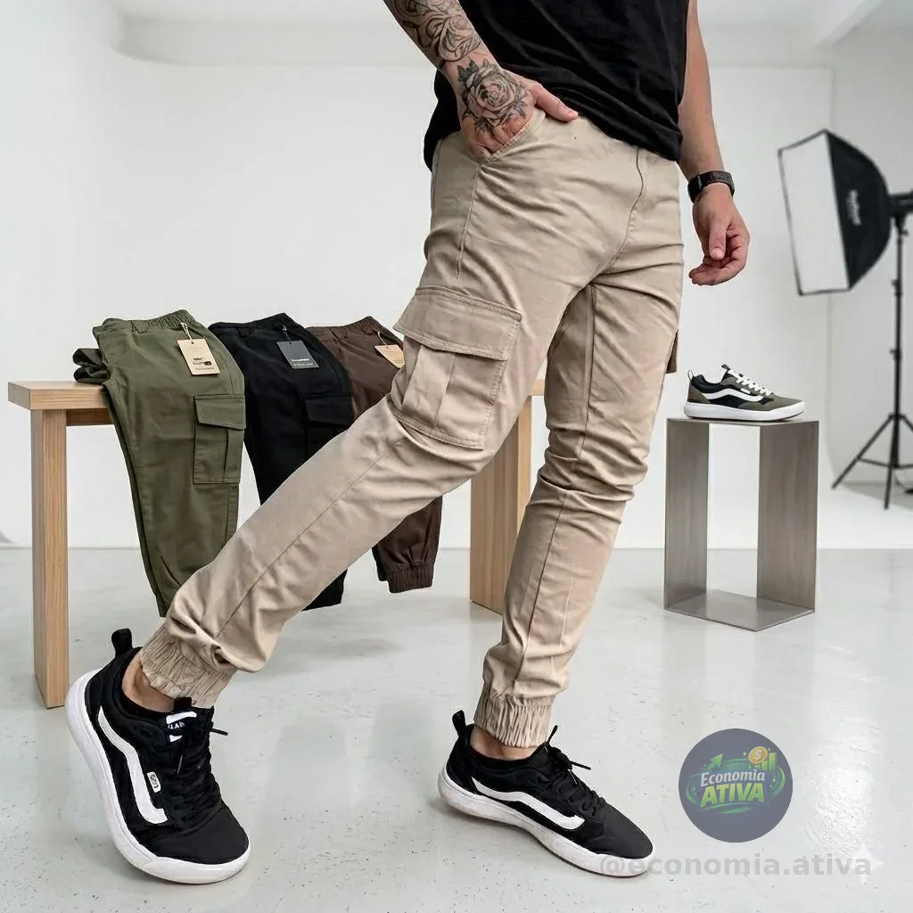 Calça Jogger Cargo Sarja Streetwear (3 cores)