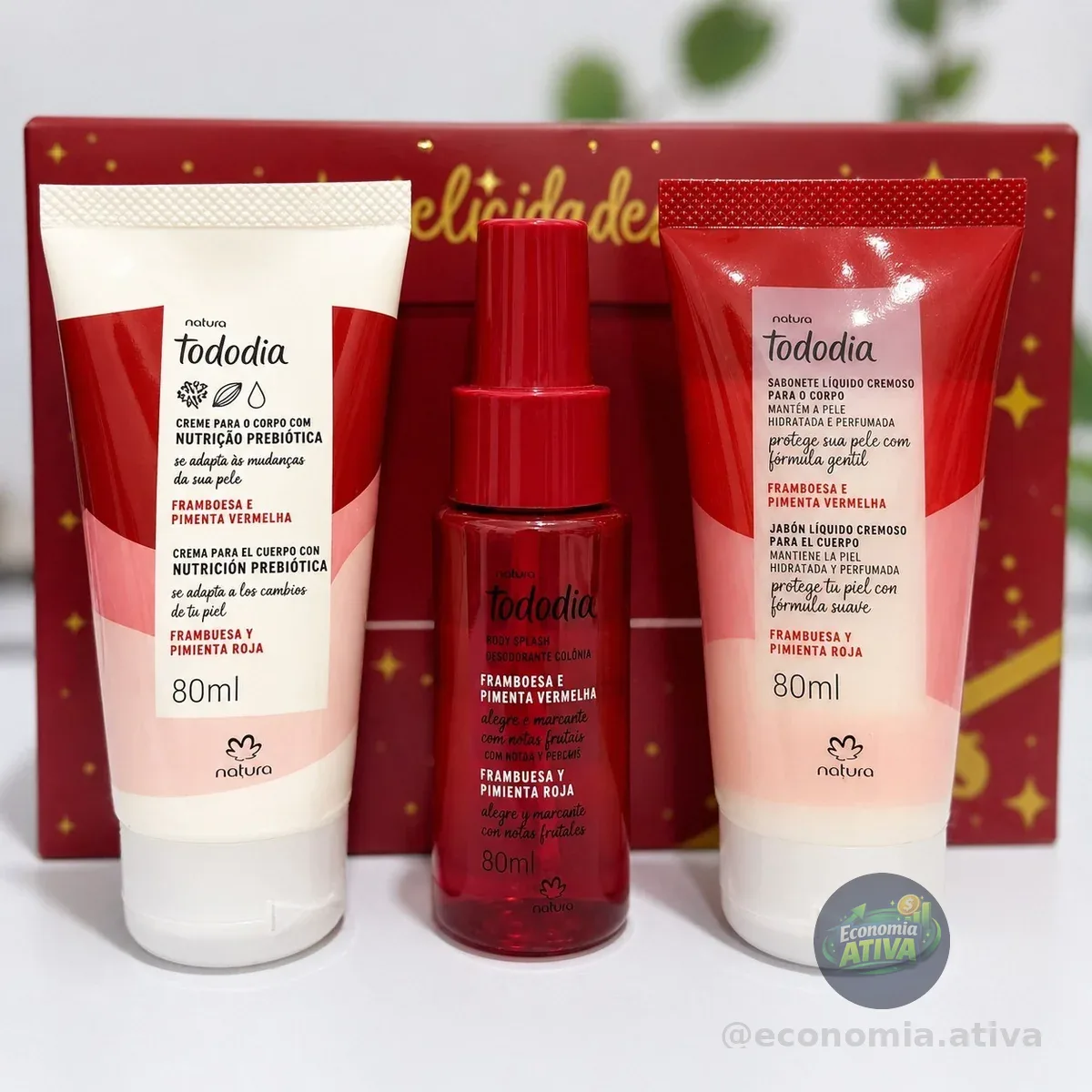 Kit Presente Natura Tododia - Body Splash 60ml - Creme Nutritivo 80ml - Sabonete Líquido 80ml - Caixa Exclusiva