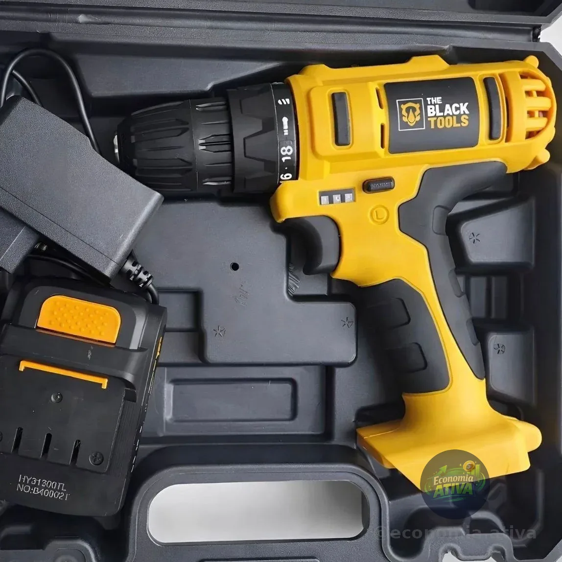 Furadeira Parafusadeira Sem Fio A Bateria Com Maleta E Acessórios The Black Tools 127/220v