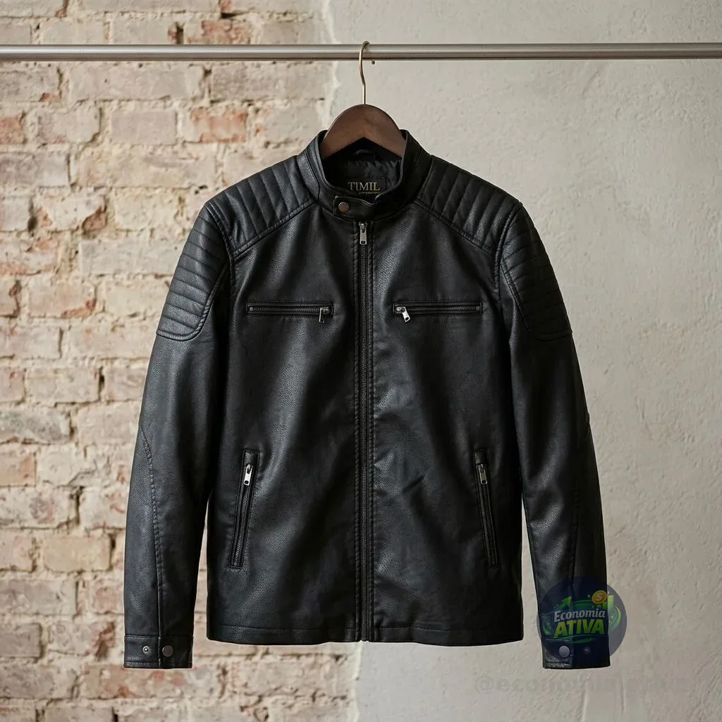 Jaqueta De Couro Masculino Slim Inverno Frio Sem Capuz Preto