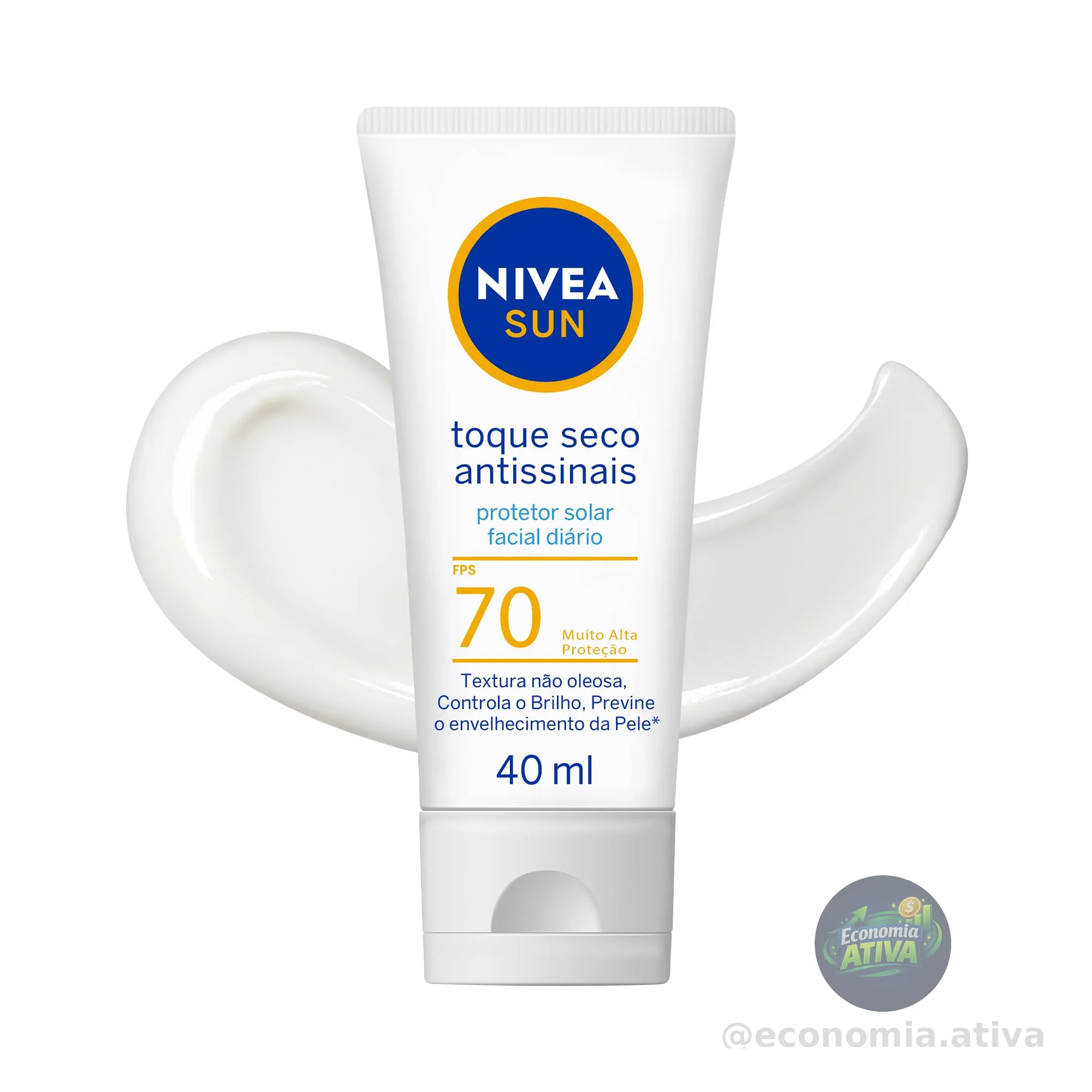NIVEA SUN Protetor Solar Facial Toque Seco Antissinais FPS 70 40ml - Com muito alta proteção contra raios UVA/UVB, controla o brilho e previne o envelhecimento precoce