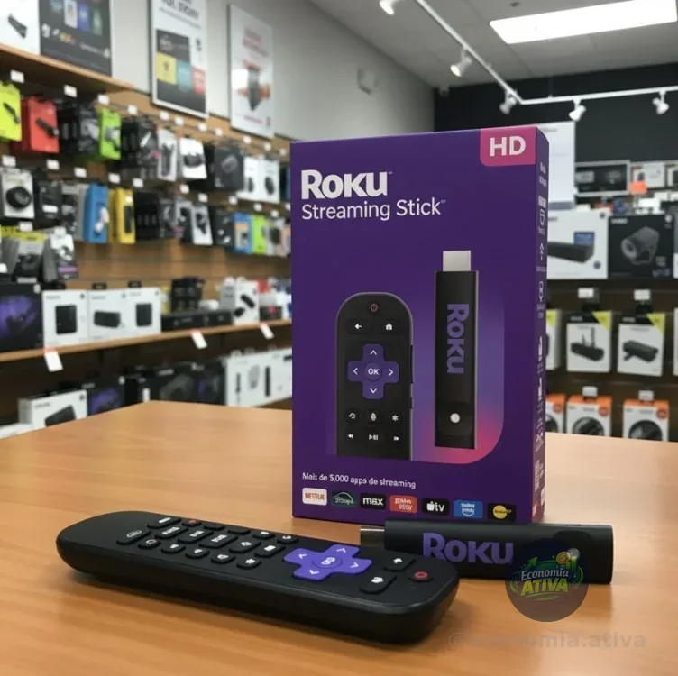 Roku Streaming Stick 2025 Para Tv Hd/fhd Controle Por Voz Preto De Voz