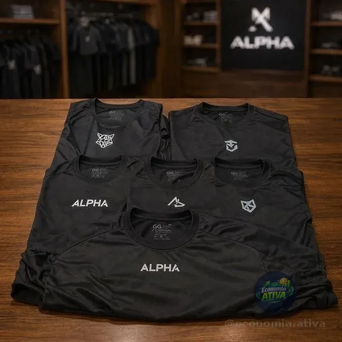Kit com 5 Camisetas Dry All Black Alpha