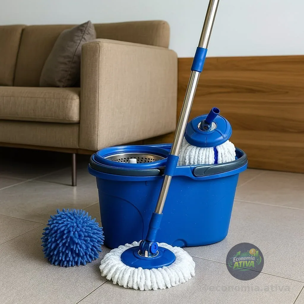 Mop Perfect Pro 360 Giratório Balde Inox 16l Microfibra Azul