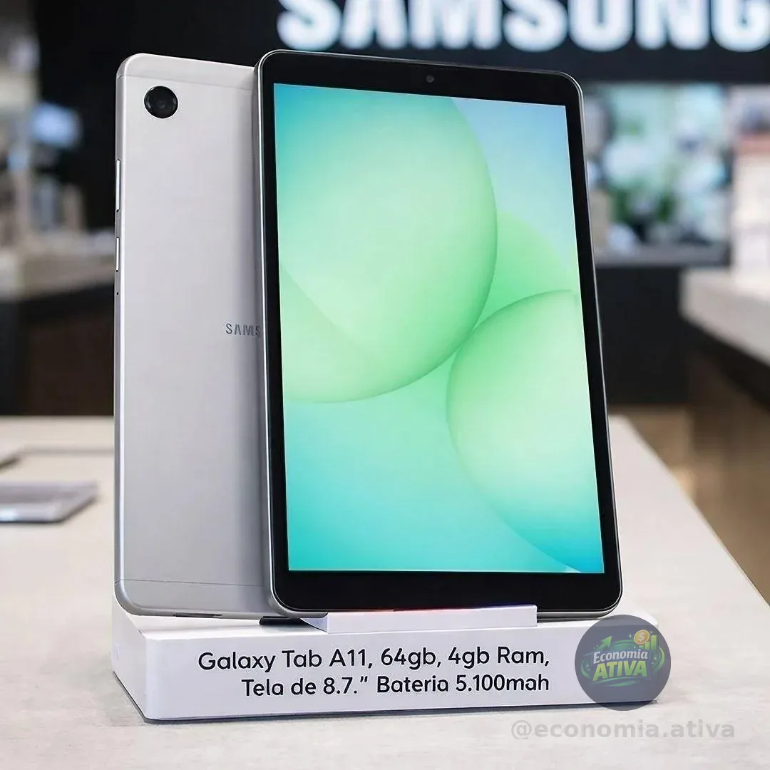Tablet Galaxy A11 Wi-Fi Tela 8.7 Polegadas 90Hz 64GB Câmera 8MP Prata Samsung