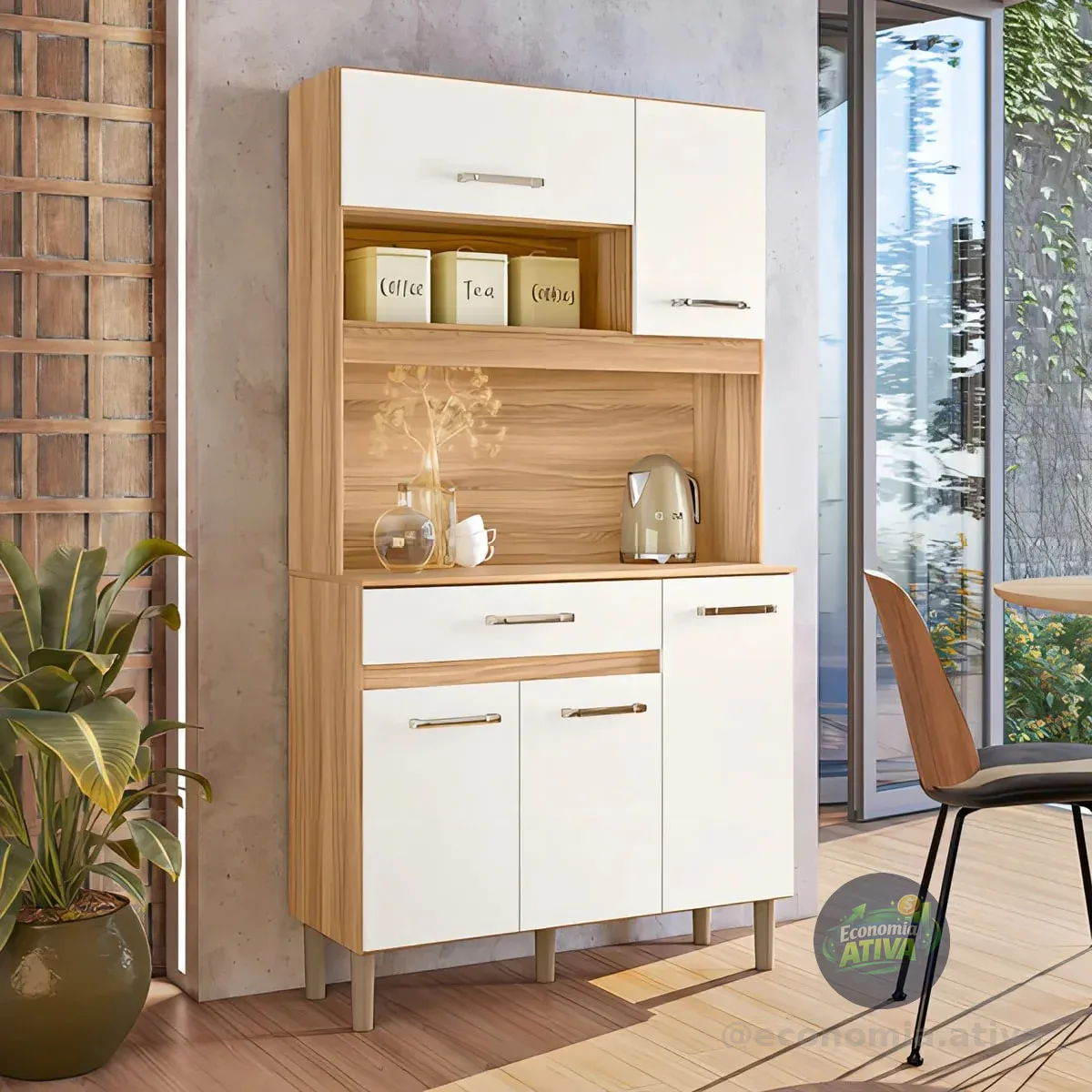 Jogo Armário De Cozinha Compacto Magazin Com 5 Portas E 1 Gaveta Multiuso E Bancada Multifuncional Cor Freijó E Off Ms Maciel & Signorini Freijó/off White Cristal