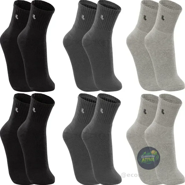 Kit 6 Pares Meias Lupo Cano Médio Esportivas Academia