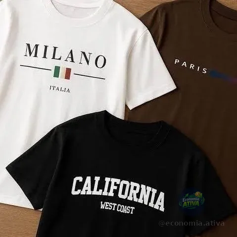 Kit 3 Camisetas Masculina 100% Algodão Premium Verão Casual Preto -marrom-branco G Estampa Localizada