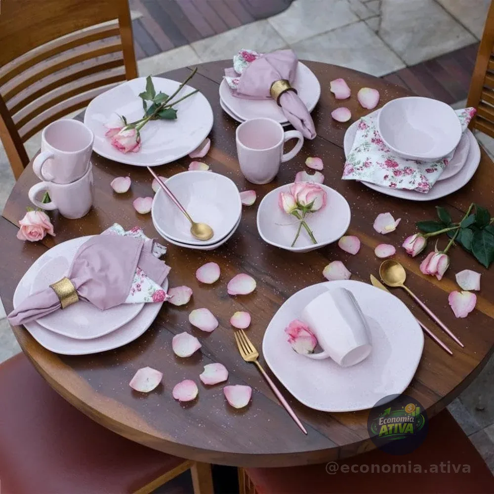 Aparelho de Jantar Chá 20 Peças Oxford Redondo Cerâmica Rosa Pink Sand - AliExpress 15