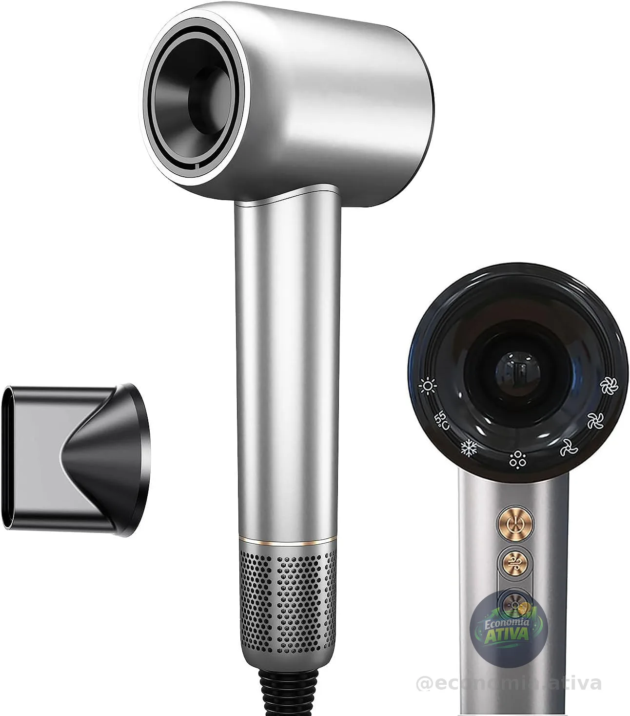 Secador de Cabelo Profissional 1500W, Baixo Ruído, Íons Negativos, Controle de Temperatura, Motor Brushless de Alta Velocidade (120000 RPM), Secagem Rápida, Portátil, 127v/20A