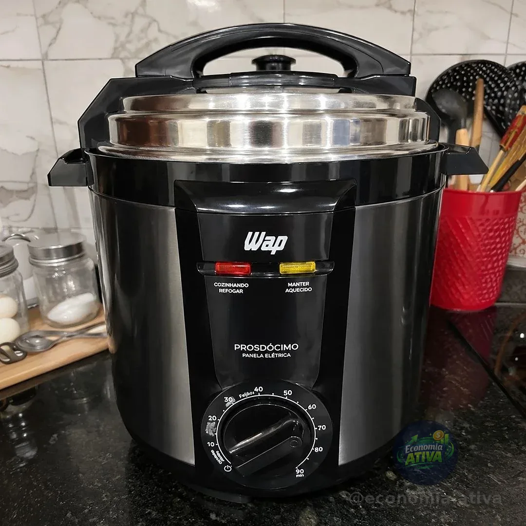 WAP Panela de Pressão Elétrica em Inox WPPE2 5 Litros, Revestimento Antiaderente, 9 Dispositivos de Segurança, 900W 127V