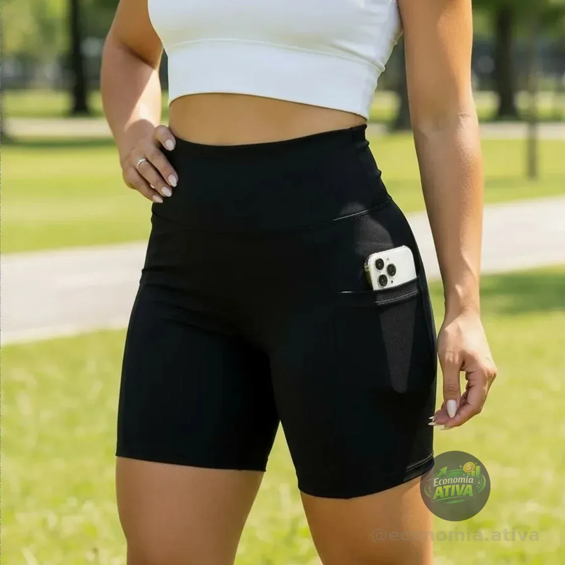 Shorts Academia Feminino Modeladora Com Bolso Proteção Uv50