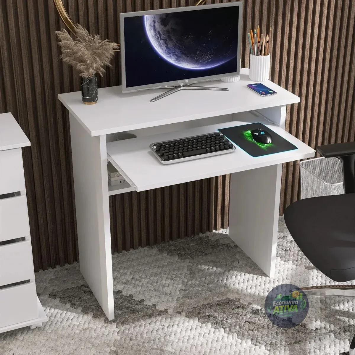 Escrivaninha  Mesa De Computador Prática 75 X 60x 34cm Branco