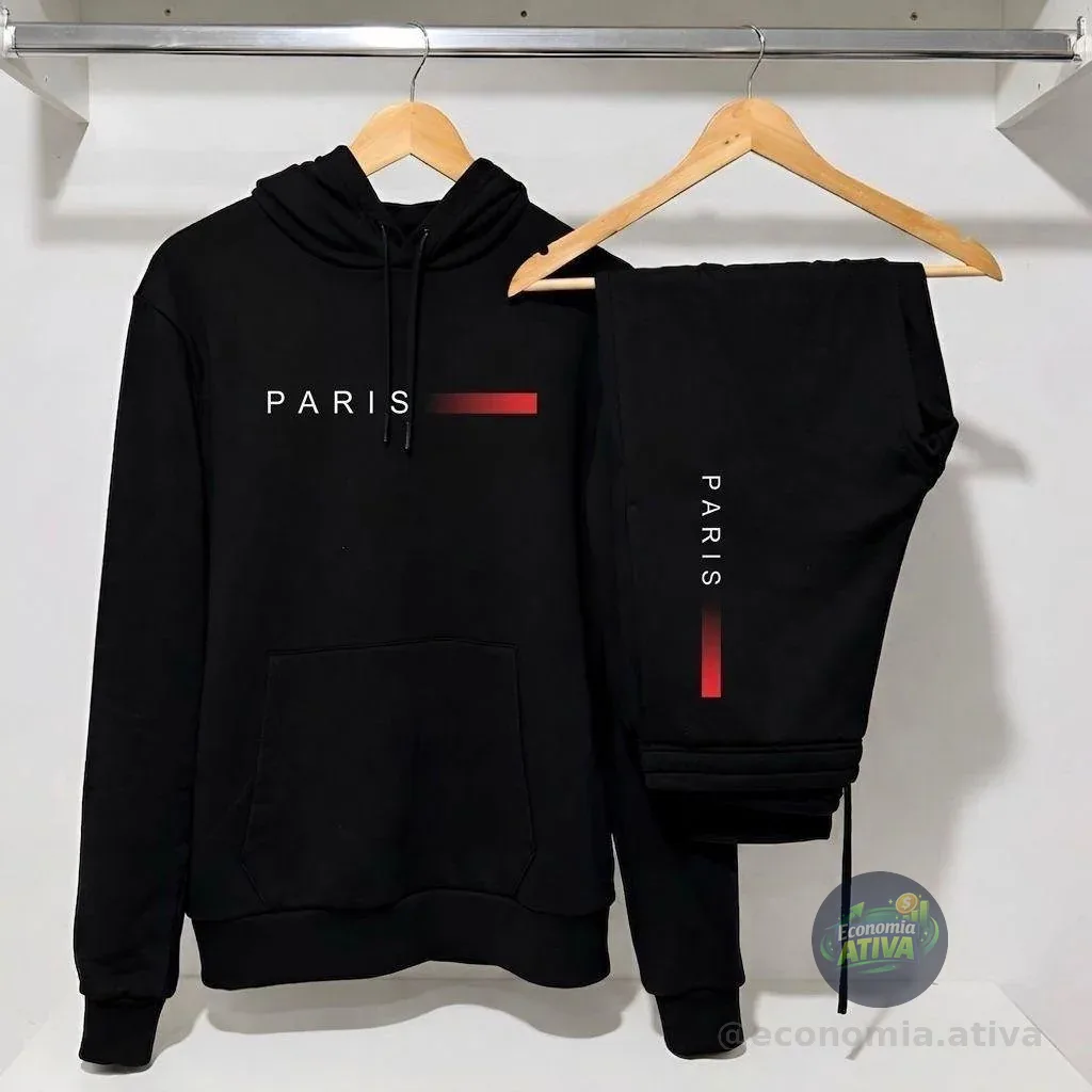 Conjunto Moletom Unissex Paris Blusa Frio Calça Confortavel