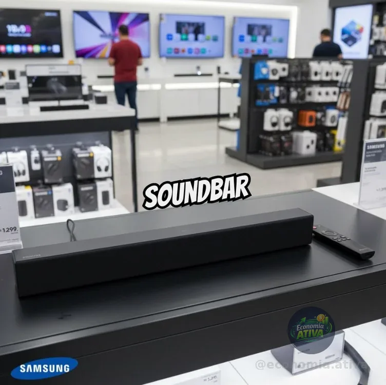 Soundbar Samsung HW-B400F, com 2.0 canais, Bluetooth, Subwoofer integrado e HDMI ARC