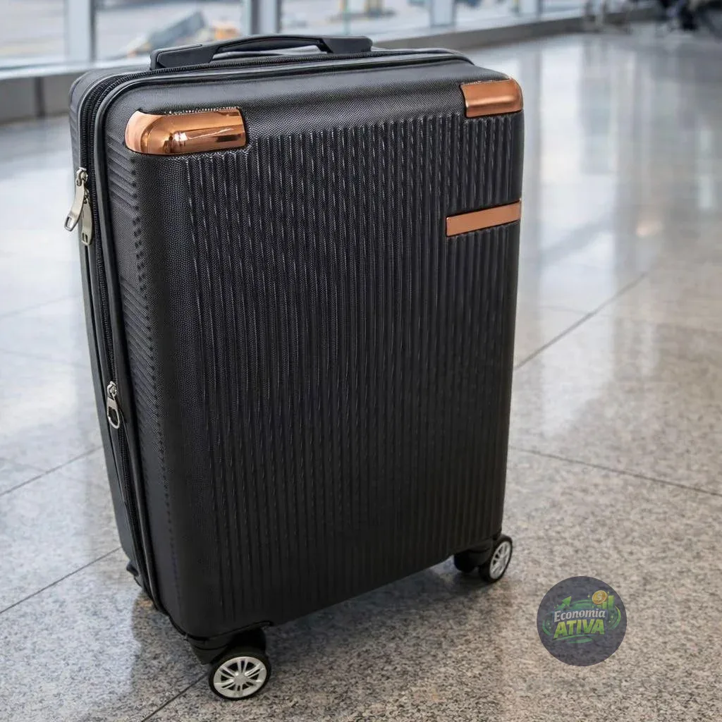 Mala De Viagem De Bordo 360o Pequena De Mão 10kg C/ Segredo Cor Preto Listras 2080