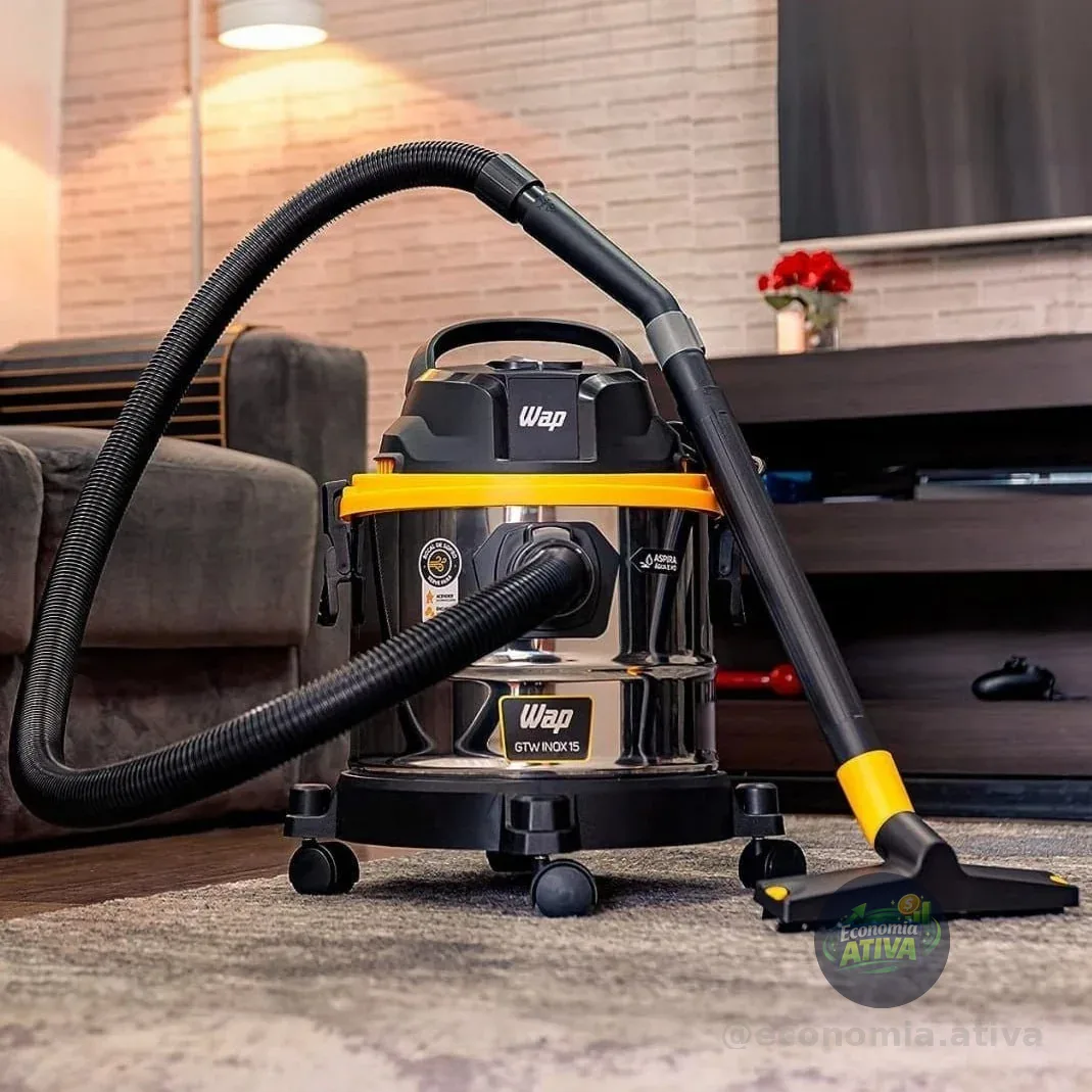 Aspirador De Pó E Água Wap Gtw Inox 15 Barril 1700w Com Bocal De Sopro E Acessórios Aço Inoxidável/preto/amarelo 220v