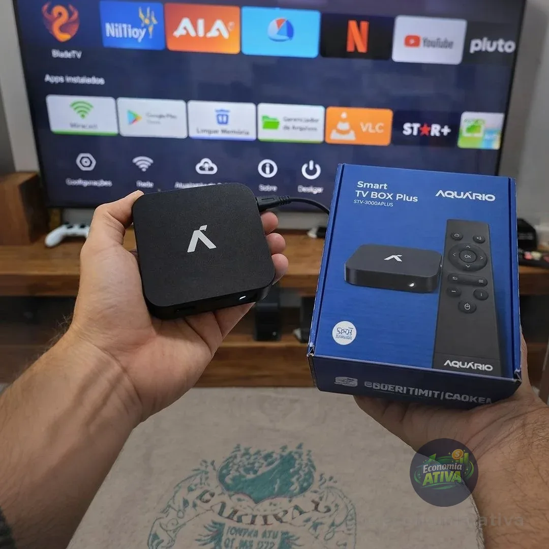 Tv Box Aquário Plus Stv-3000 4k Padrão 4k 16gb Preto Com 2gb De Memória Ram