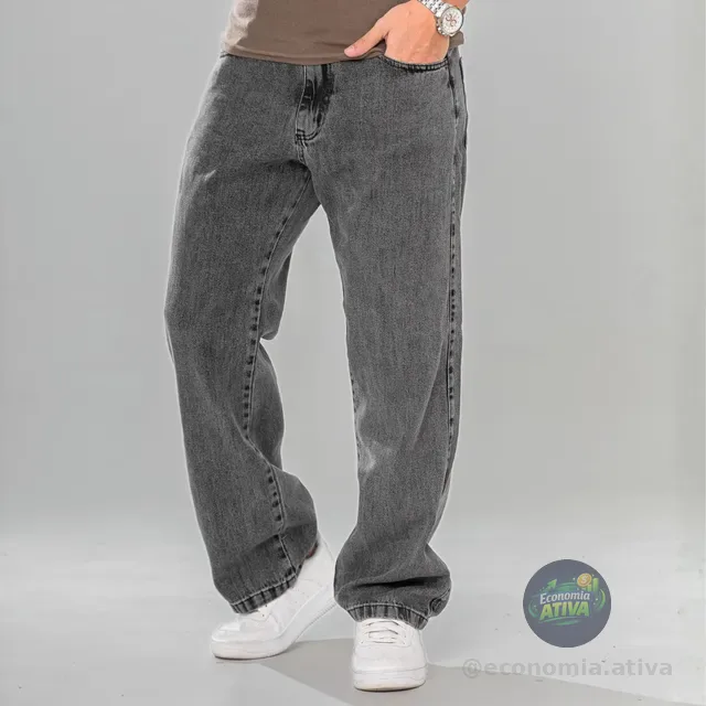 Calça Balão Jeans Masculina Marmorizada Streetwear Larga Bag