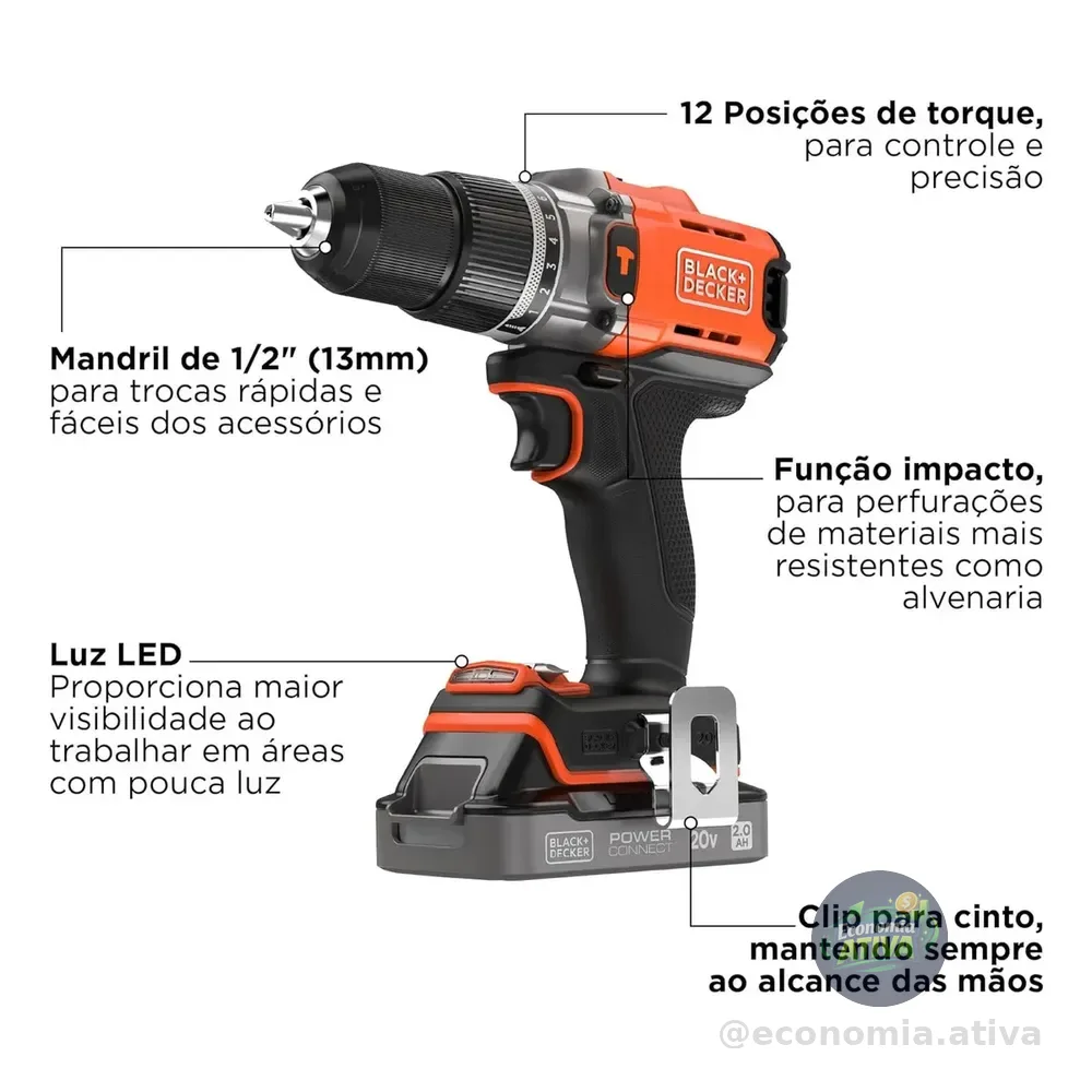 Parafuradeira Black+decker 20v Li-ion 13mm Profissional Laranja Bateria 50hz/60hz