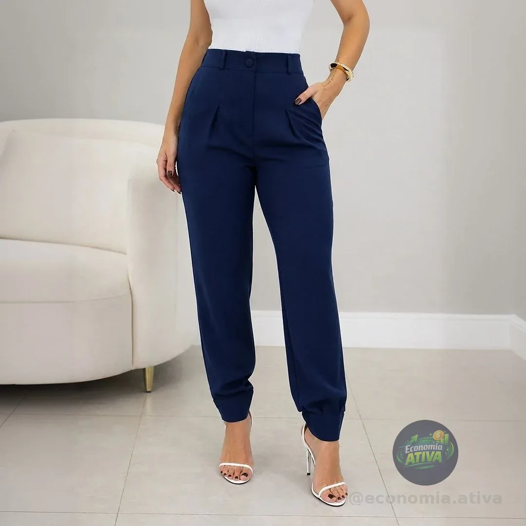 Calça Alfaiataria Feminina Cenoura Casual Basic Skinny Bolso