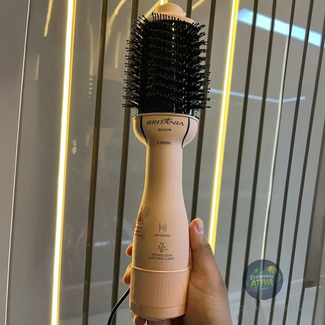 Escova Secadora Britânia Bec07r 4 Em 1 1300w Cabo Giratório Rosa 127/220v