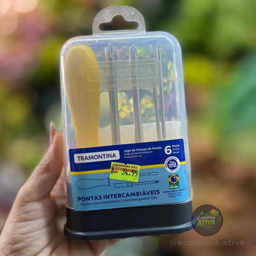 Tramontina 41110506 Jogo de Chaves de Fenda com Pontas Intercambiáveis, Conjunto de 6 Peças, Amarelo