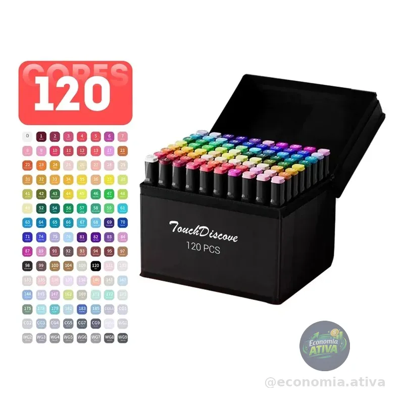 Conjunto Canetas Marcador Canetinha Ponta Dupla 120cores Kit