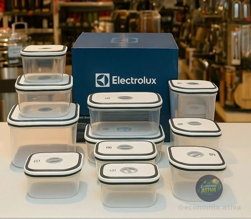 Electrolux Kit 12 Potes Herméticos De Plástico Retangulares, Multiuso, Vedação Silicone, Bpa Free, Porta Mantimentos, Empilháveis Cinza