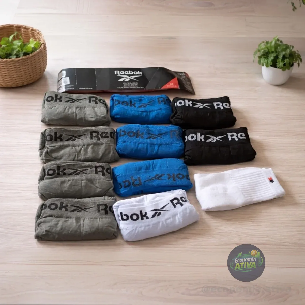 Kit 10 Cueca Boxer Reebok Sem Costura Box + 1 Par De Meias