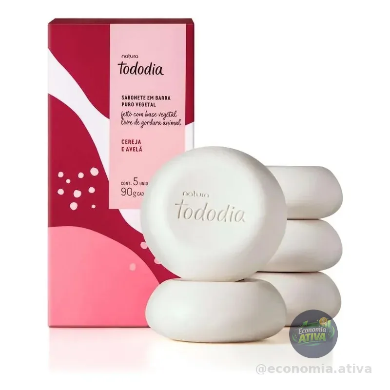 Sabonete Em Barra Natura Tododia Cereja E Avelã Caixa Com 5 Unidades 90g Cada