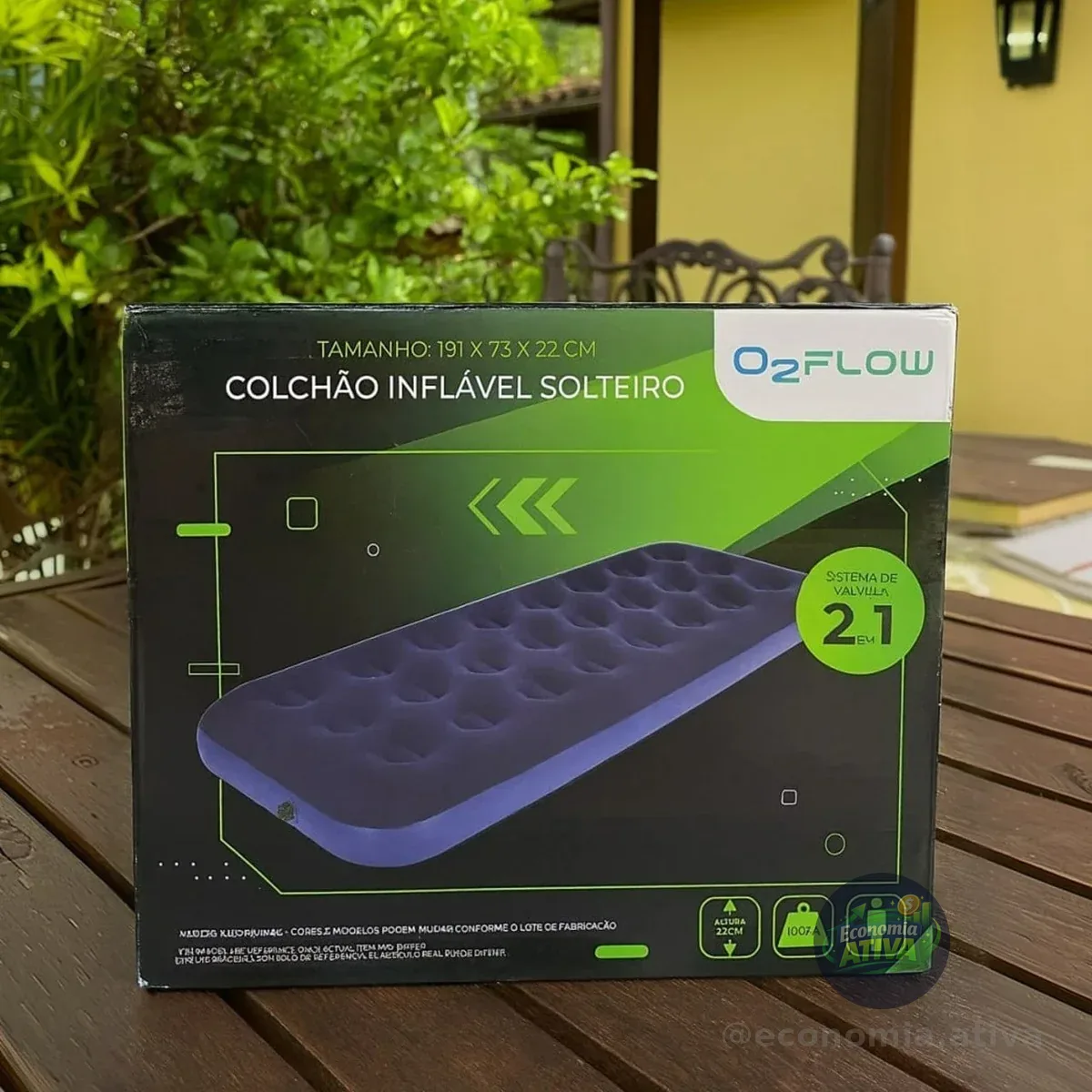 Colchão Inflável Solteiro Multiuso Aveludado O2flow Azul