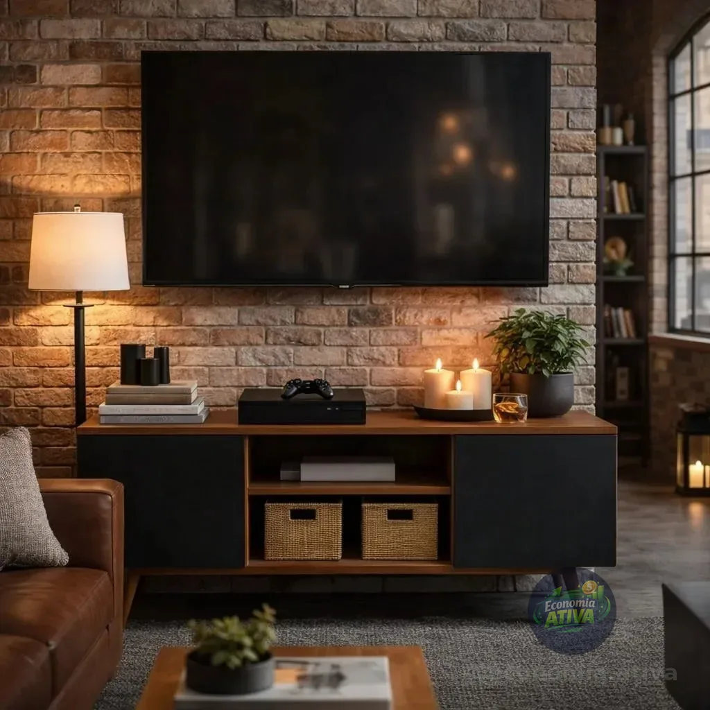 Rack Retrô Moderno Para Tv Até 50 Com Nichos Decorativos Preto