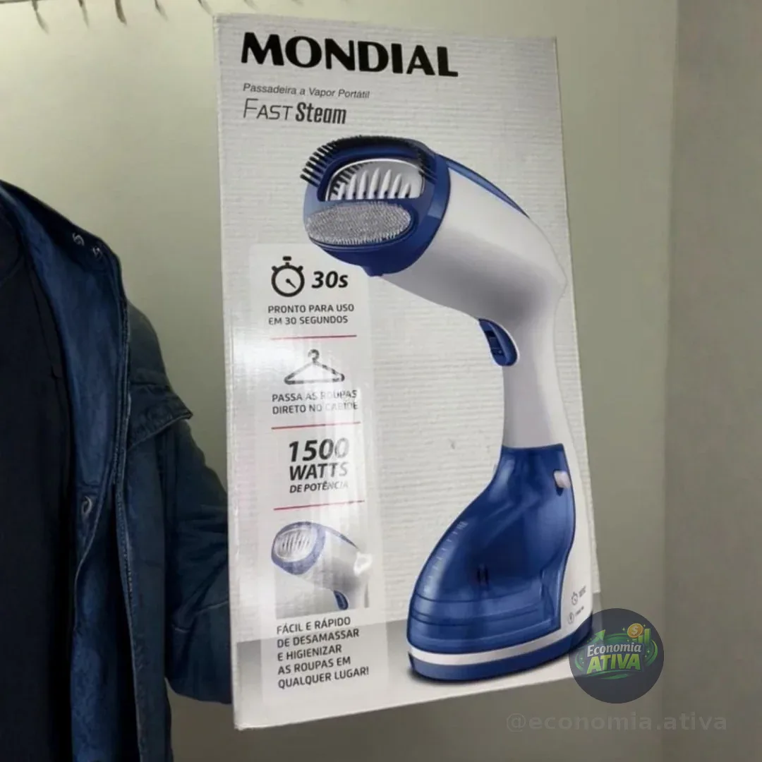 MONDIAL Passadeira a Vapor Portátil Fast Steam, Branco/Azul, 1270W, 110V - VP-09