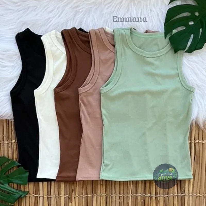 Kit 5 Regata Canelada Feminina Lisa Blusa Básica Camiseta Casual