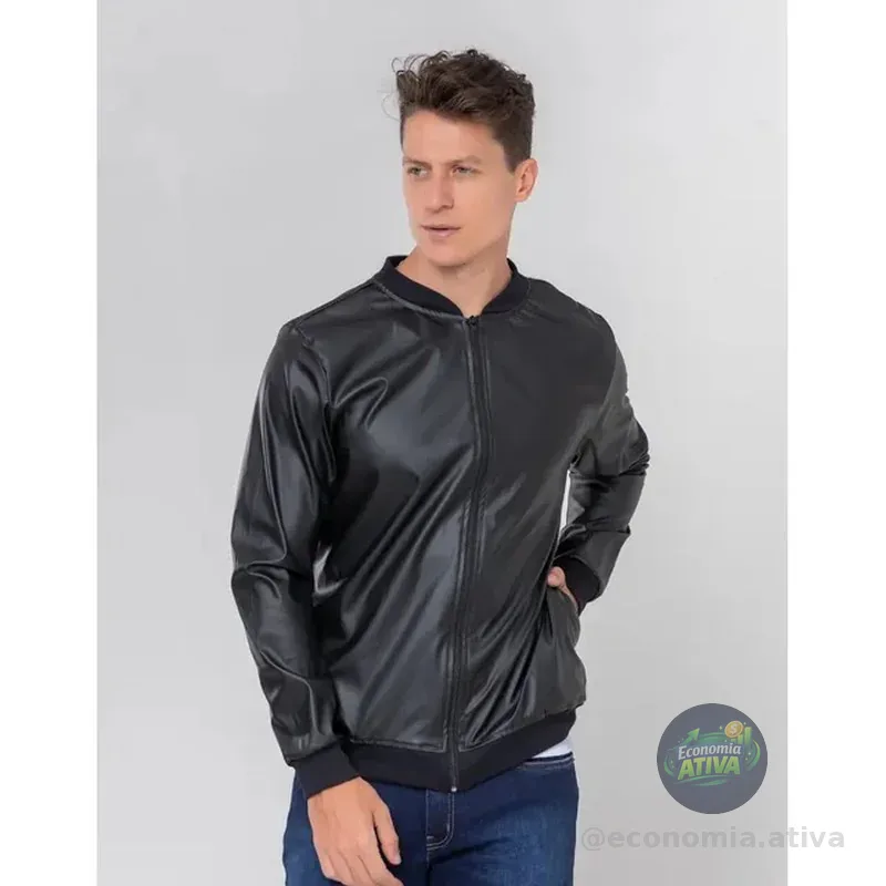 Jaqueta Bomber Courino Masculina Com Zíper E Bolso