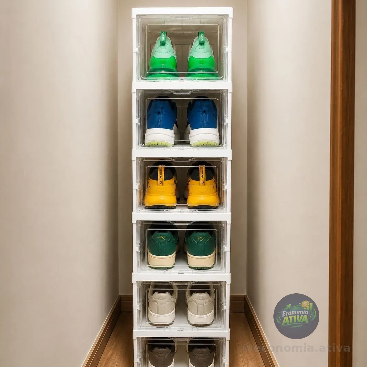 Sapateira Vertical Empilhável Caixa Sapato Tênis 6 Andares Mhr Cor Branco