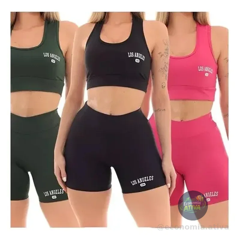 Kit 3 Conjunto Top Shorts Feminino Los Angeles Fitness