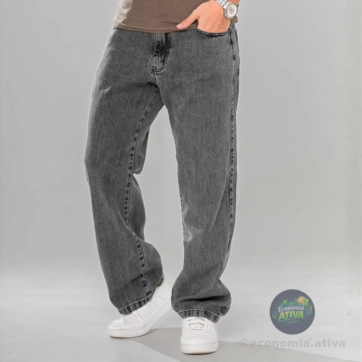 Calça Balão Jeans Masculina Marmorizada Streetwear Larga Bag