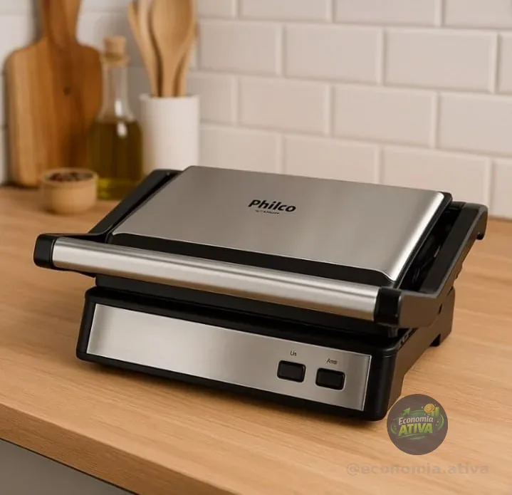 Sanduicheira E Grill Pgr21pi Maxx Clean 1000w Philco Prateado Cinza 220v