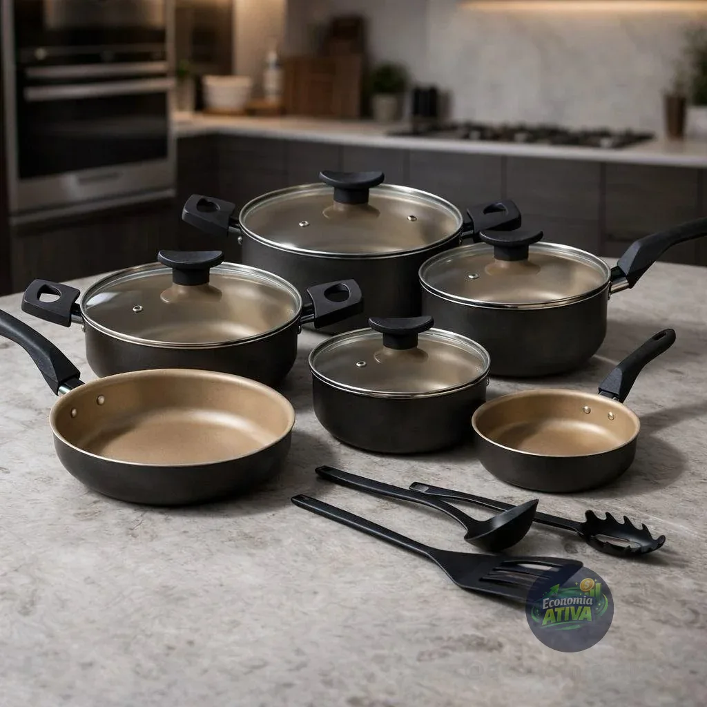 Conjunto Panelas Antiaderente 10 Peças Teflon Várias Cores